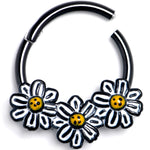 16G 3/8 Black Pretty Daisy Flowers Hinged Segment Ring