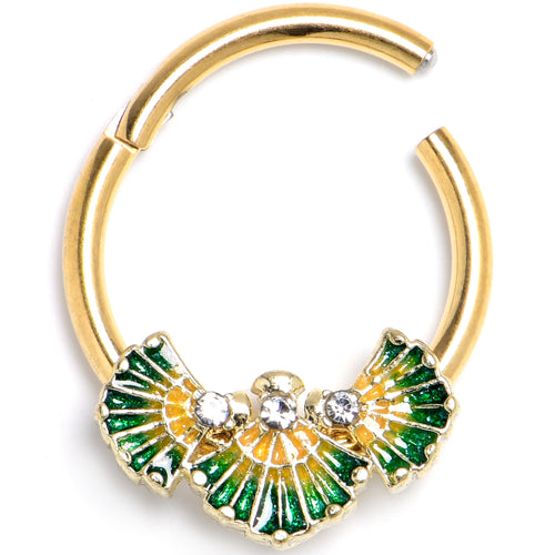 16G 3/8 Clear CZ Gem Gold Tone Glamour Fan Hinged Segment Ring