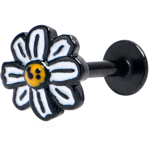 16G 5/16 Black Pretty Daisy Flower Labret Monroe Tragus