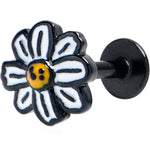 16G 1/4 Black Pretty Daisy Flower Labret Tragus