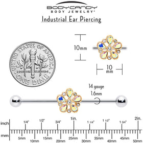 14G Aurora Gem Filigree Flower Fantasy Industrial Barbell 38mm