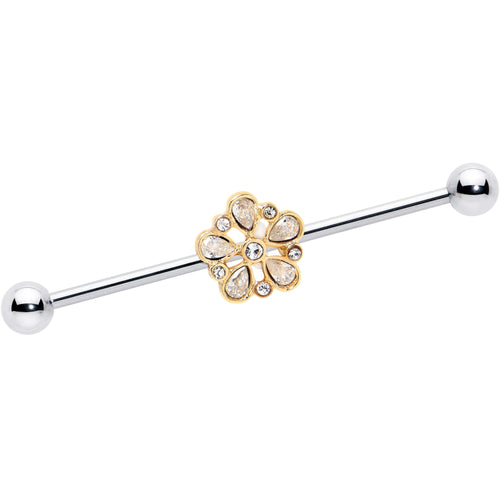 14G Clear Gem Filigree Flower Fantasy Industrial Barbell 38mm