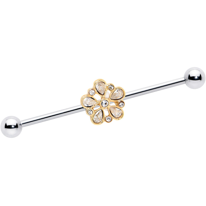 14G Clear Gem Filigree Flower Fantasy Industrial Barbell 38mm