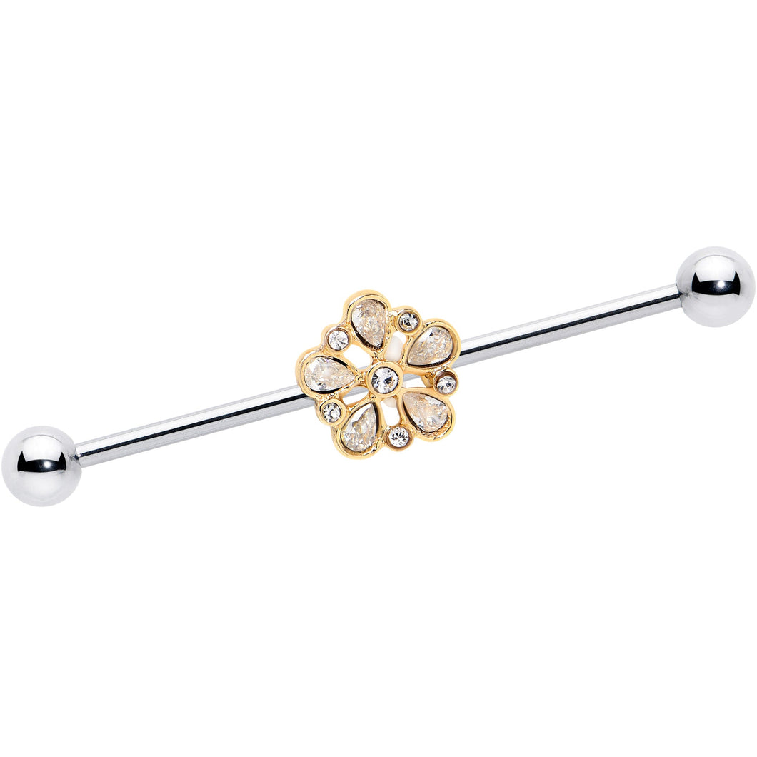 14G Clear Gem Filigree Flower Fantasy Industrial Barbell 38mm
