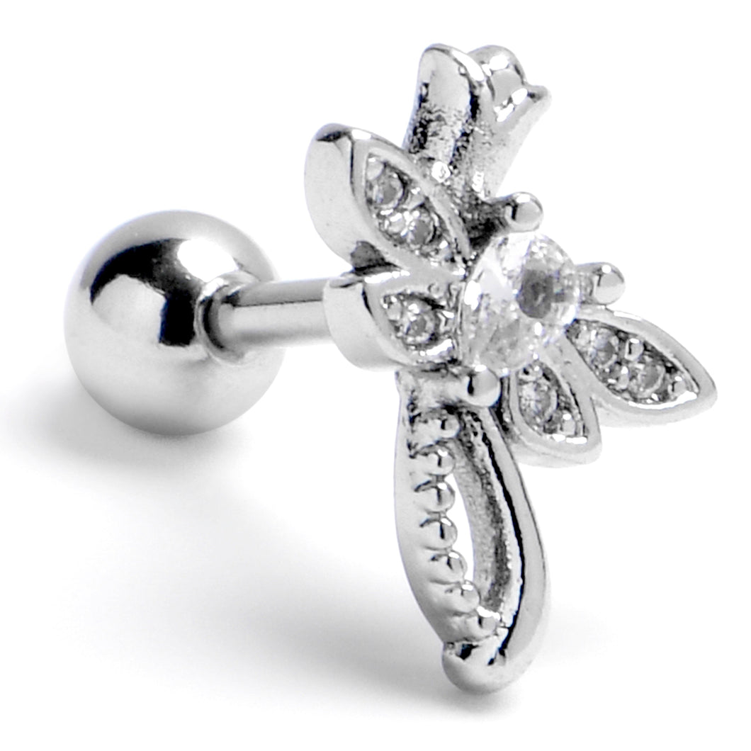 16G 1/4 Clear Gem Bold Dragonfly Cartilage Tragus Earring