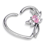 16G 3/8 Pink Gem Bold Dragonfly Heart Left Side Cartilage Earring