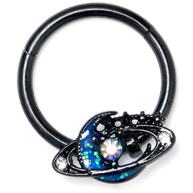 16G 3/8 Aurora Gem Black Saturn Space Moon Hinged Segment Ring