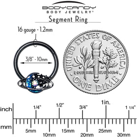16G 3/8 Aurora Gem Black Saturn Space Moon Hinged Segment Ring