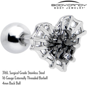 16G 1/4 Clear CZ Gem Heart of Spider Cartilage Tragus Earring