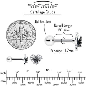 16G 1/4 Clear CZ Gem Heart of Spider Cartilage Tragus Earring