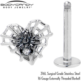 16G 5/16 Clear CZ Gem Heart of Spider Labret Monroe Tragus
