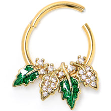 16G 3/8 Clear CZ Gem Gold Tone Leafy Beauty Hinged Segment Ring