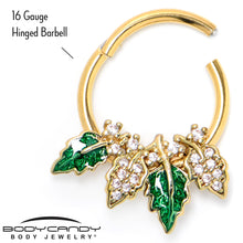 16G 3/8 Clear CZ Gem Gold Tone Leafy Beauty Hinged Segment Ring