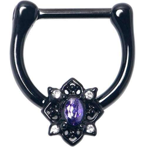 16G 5/16 Purple Gem Black Scrolling Hearts Cartilage Clicker