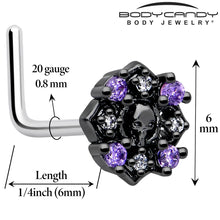 20G 7mm Pink Gem Skull Cross L Shape Nose Ring