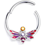 16G 3/8 Purple Yellow Gem Dragonfly Stripe Hinged Segment Ring