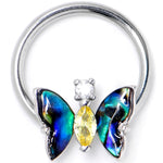16G 3/8 Yellow Clear Gem Dark Butterfly BCR Captive Ring