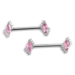 14G 9/16 Pink Gem Firey Drop Barbell Nipple Ring Set