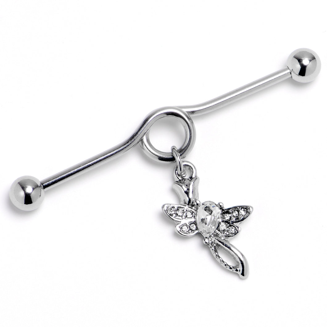 14G Clear Gem Bold Dragonfly Dangle Project Bar 38mm