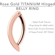 14G 3/8  Rose Implant Grade Titanium CZ Paved Hinged Hoop Belly Ring