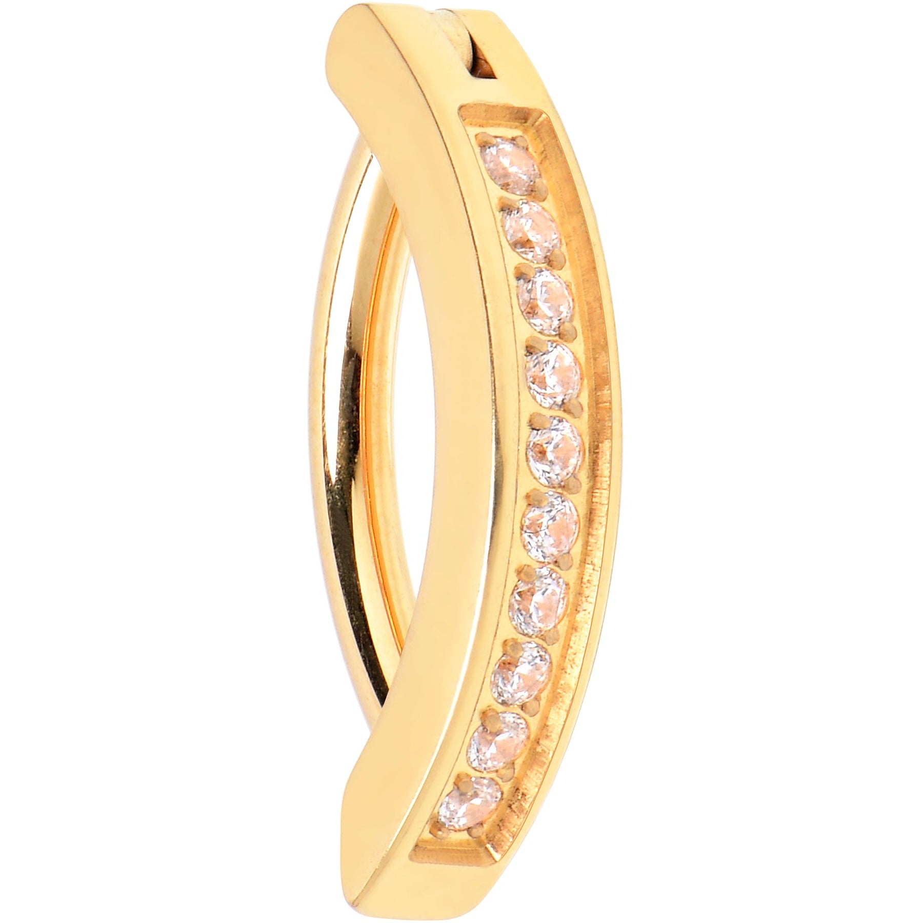 14G 3/8 Gold Tone CZ ASTM F-136 Implant Grade Titanium Hinged Hoop Belly Ring