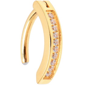14G 3/8 Gold Tone CZ ASTM F-136 Implant Grade Titanium Hinged Hoop Belly Ring