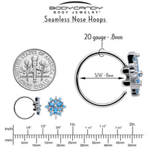 20G 5/16 Blue CZ Gem Snowflake Style Nose Hoop