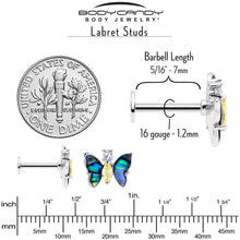 16G 5/16 Yellow Clear Gem Dark Butterfly Labret Monroe Tragus