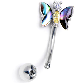 16G 5/16 Yellow Clear Gem Dark Butterfly Curved Eyebrow Ring