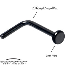 20G 1/4 Black ASTM F-136 Implant Grade Titanium 2mm Disc End L Shape Nose Ring