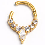 16G 5/16 Gold Tone Front Facing Marquise CZ Precision Hinge Closure Segment Ring