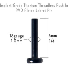 18G 1/4 Black ASTM F-136 Implant Grade Titanium Threadless Post Only Labret