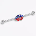 14G Patriotic Kissy Lips Inlay Industrial Barbell 38mm
