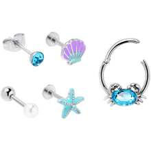 16G Blue Gem Nautical Labret Segment Ring Ear Curation Set of 5