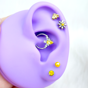 16G Yellow Gem Bee Flower Labret Segment Ring Ear Curation Set of 5