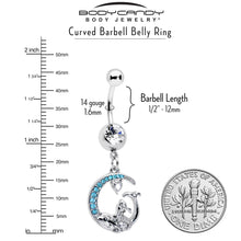 Clear Blue Gem Mermaid Whale Rider Moon Dangle Belly Ring