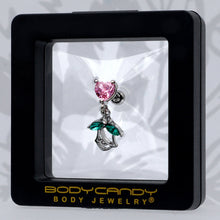 16G 1/4 Pink CZ Gem Heart And Rose Dangle Cartilage Earring