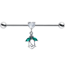 14G Clear CZ Gem Heart And Rose Dangle Industrial Barbell 38mm