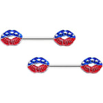 14G 9/16 Patriotic Kissy Lips Barbell Nipple Ring Set
