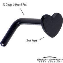 18G 1/4 Black ASTM F-136 Implant Grade Titanium Heart End L Shape Nose Ring