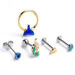 16G 3/8 5/16 Blue Gem Nautical Labret BCR Cartilage Curation Set of 5