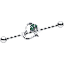 14G Clear Gem Palm Tree Love Heart Industrial Barbell 38mm