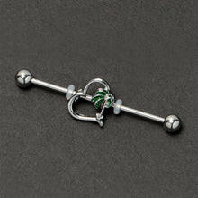 14G Clear Gem Palm Tree Love Heart Industrial Barbell 38mm