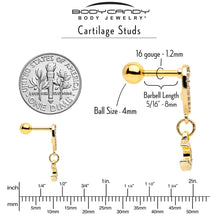 16G 1/4 Clear CZ Gem Gold Tone Heart Moon Dangle Cartilage Earring
