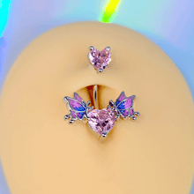 Pink CZ Gem Hearts Butterflies Purple Double Mount Belly Ring