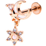 16G 5/16 Clear CZ Gem Rose Gold Tone Moon Star Labret Monroe Tragus