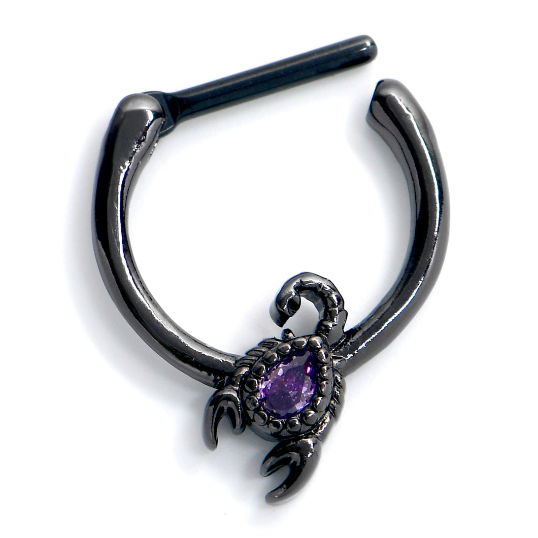 16G 5/16 Purple Gem Black Goth Scorpion Cartilage Clicker