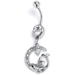Clear Gem Riding Mermaid Dangle Belly Ring
