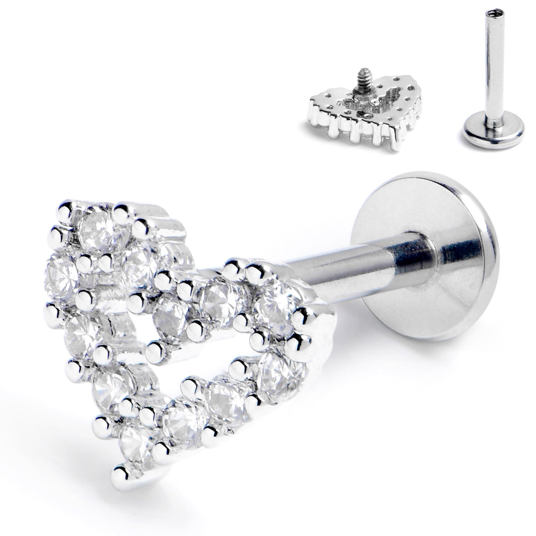 16G 5/16 Clear CZ Gem Open Heart Internally Threaded Labret Tragus