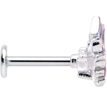 16G 5/16 Pink CZ Gem Heart Butterfly Labret Monroe Tragus